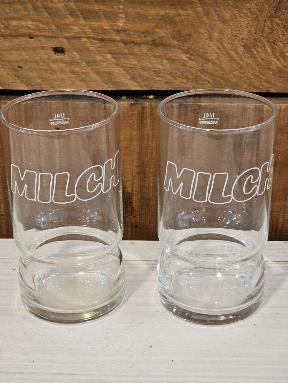 Vintage 60s MCM Austrian Industry Milk "Milch" Drinking Glasses - Set Of 2